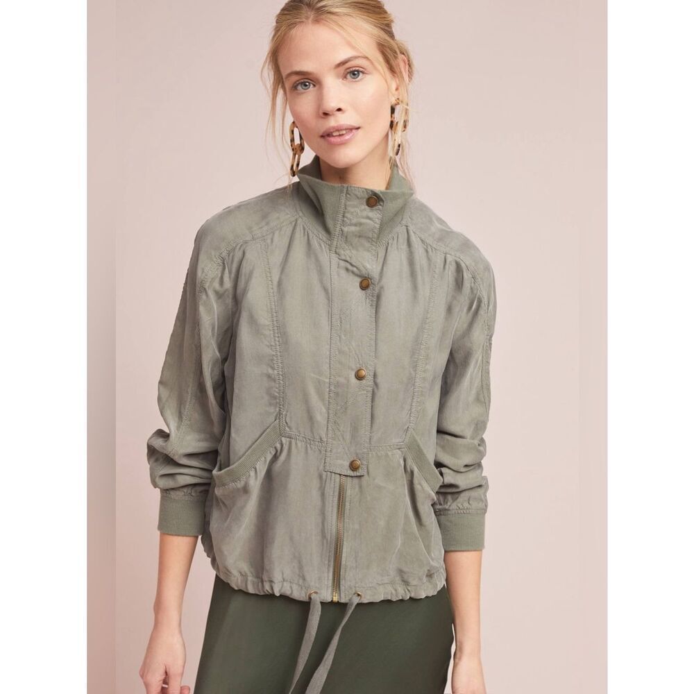 ANTHROPOLOGIE Marrakech Draped Jacket Olive Green Size Medium Utility Jacket